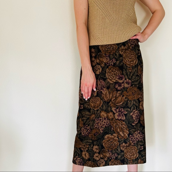 Briggs New York vintage floral print boho lined pencil midi skirt - Picture 2 of 8